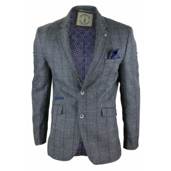 Mens Herringbone Check Vintage Blazer - Cavani Albert-Charcoal