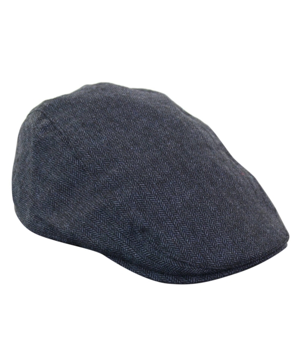 Cavani Martez Hat - Mens Grandad Hat Navy Blue Flat Cap Herringbone Vintage Retro Del Boy Classic Gatsby Peaky Blinders