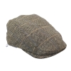 Cavani Albert Mens Tweed Flat Cap - Herringbone Tweed Wool Grandad Flat Hats Vintage - Tan Brown/Charcoal Grey