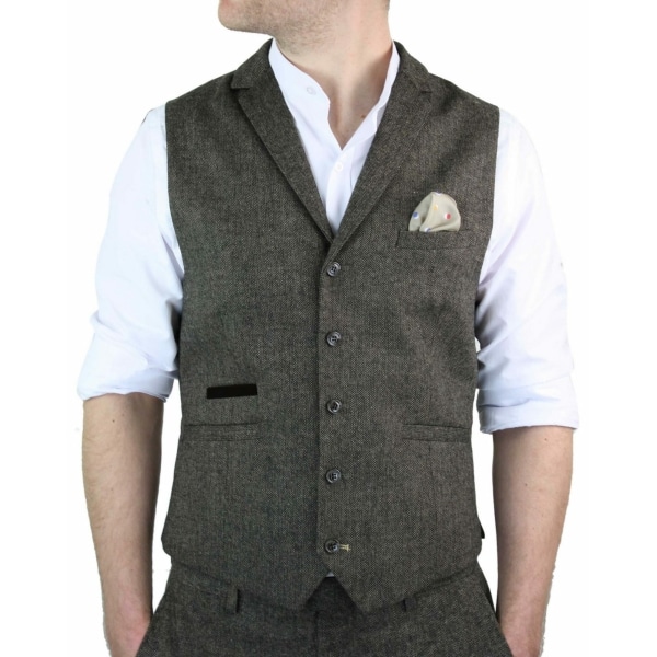 Cavani Martez - Men's Herringbone Tweed Waitcoat-Tan