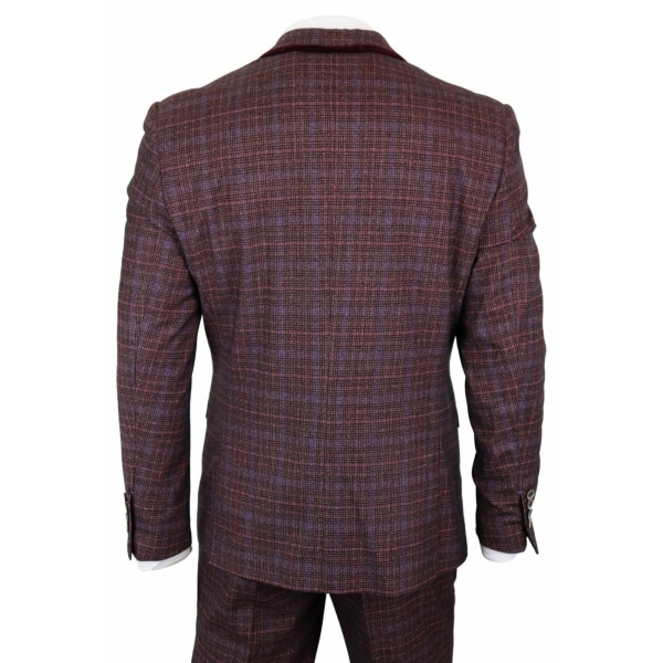 Cavani Carly - Men's 3 Piece Tweed Check Burgundy Suit