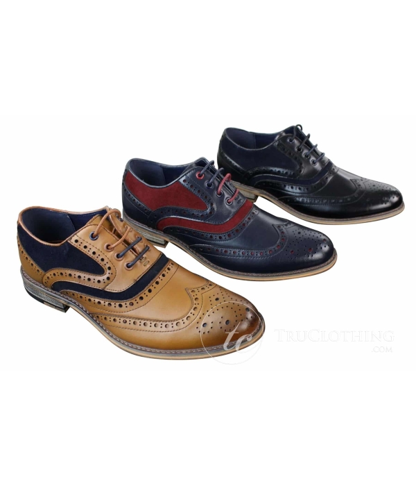 Mens Real Leather & Suede Laced Gatsby Brouges Smart Casual Designer Retro Shoes