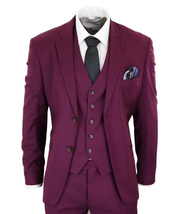 Cavani Magnus - Men's 3 Piece Cassic Burgundy Wine Suit