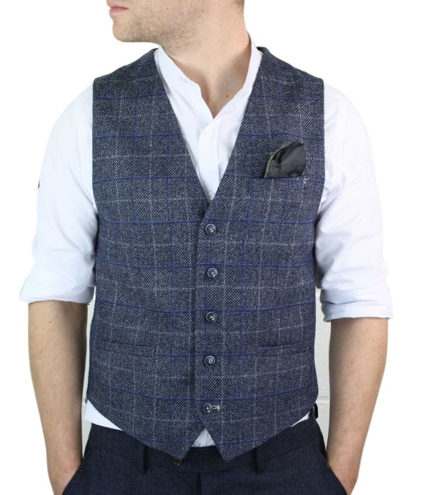 Cavani Miles - Men's Blue Tweed Check Waistcoat