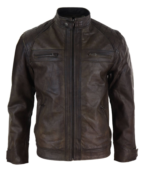Real Leather Mens Brown Classic Biker Jacket - Brown Biker