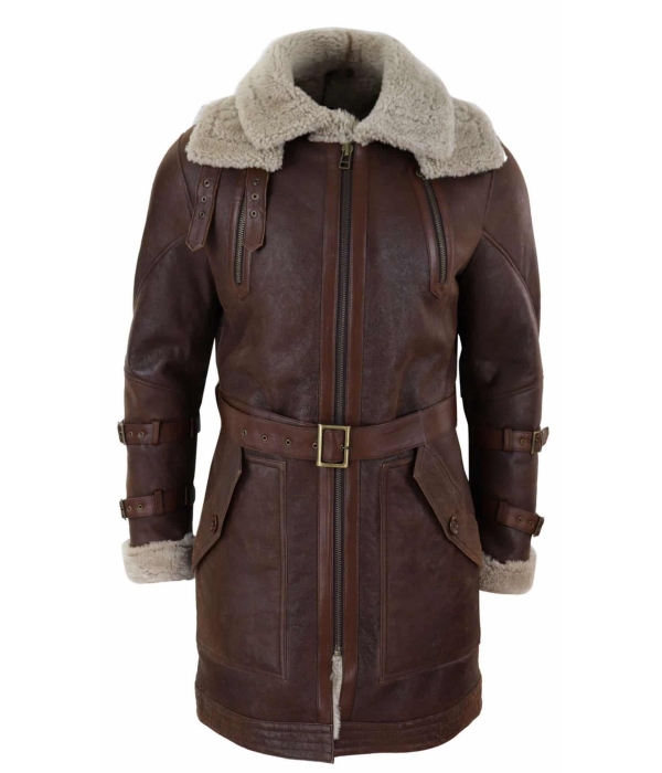 Mens 3/4 Shearling Sheepskin Long Jacket