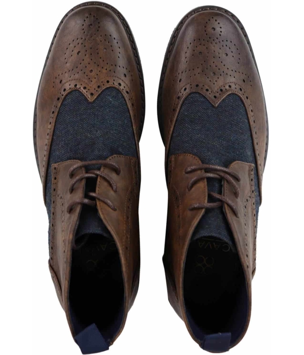 Mens Leather & Tweed Laced Ankle Boots