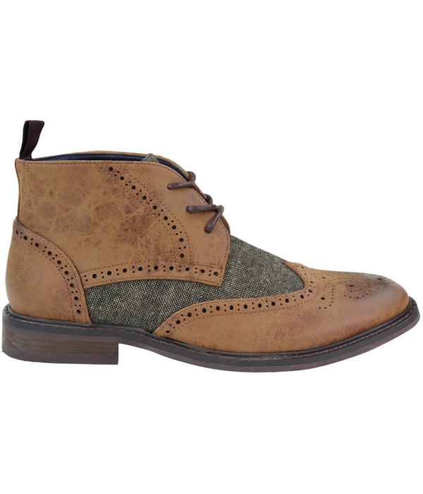 Mens Leather & Tweed Laced Ankle Boots