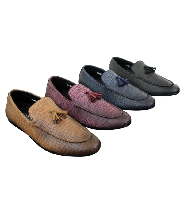 Elong DD0085 - Mens Snake Crocodile Leather PU Loafers Driving Shoes Slip On Tassel Comfort Vintage