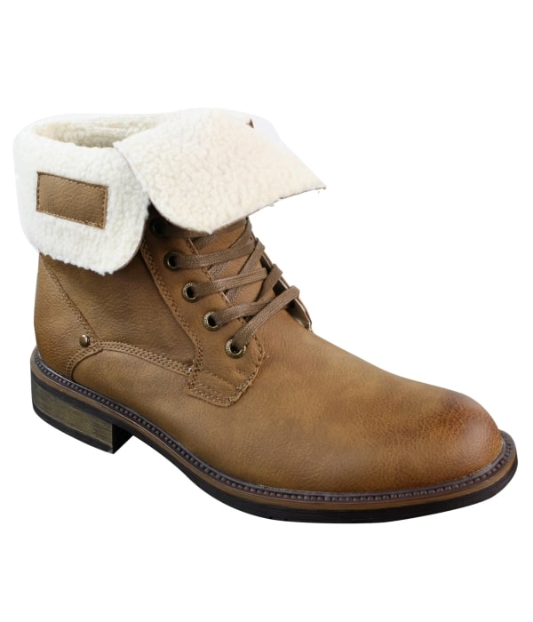 Mens Tan Brown Military Ankle Leather Fleece Fur Lined Casual Army Combat Boots