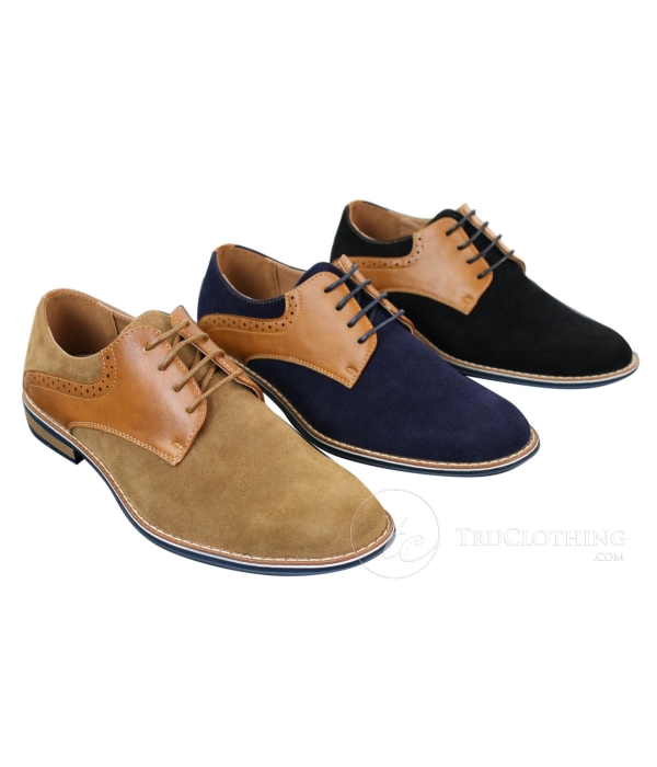 Elong K23 - Mens Suede Leather Laced Shoes Smart Casual Tan Brown PU Comfort Fit Round Toe