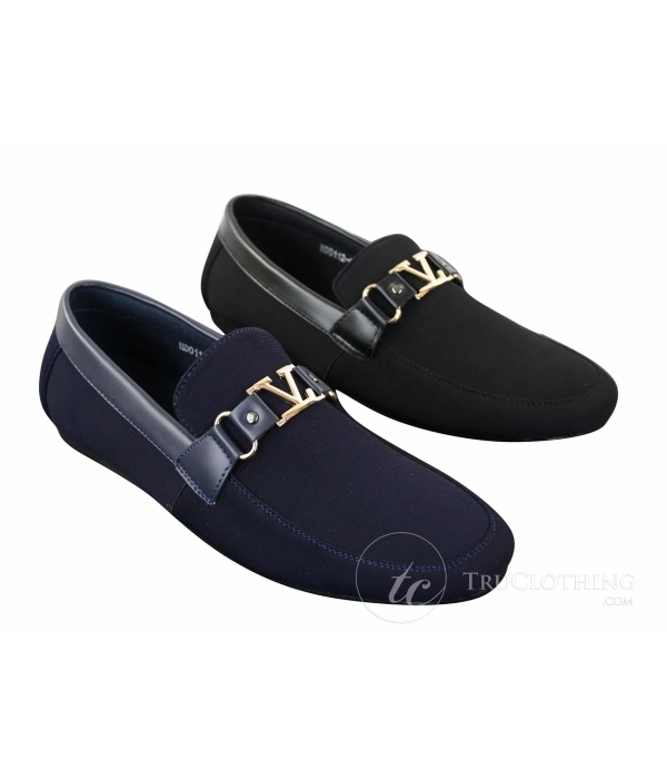 Fiorello HD0112-03 - Mens Iconic Black Navy Italian Design Slip On Smart Casual Loafers Mocassins Driving Shoes