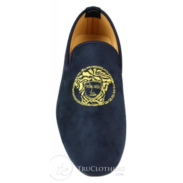 Fiorello HD0112-04 - Mens Black Iconic Medusa Slip On Loafers Moccasins Driving Shoes PU Suede Italian