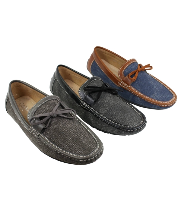 Mens Slip On Denim Leather Lace Moccasin Shoes Smart Casual Italian Tan Navy