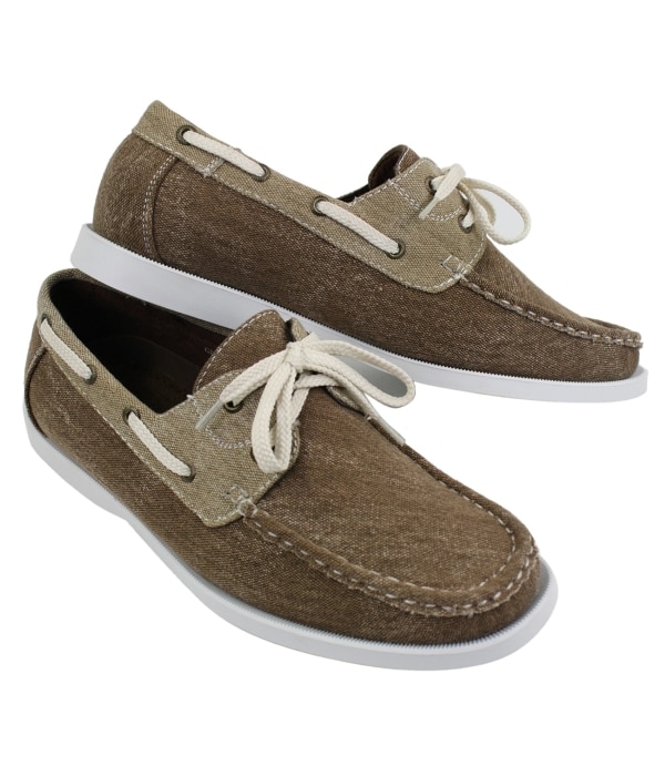 Mens Denim Canvas Retro Laced Moccasin Boat Deck Shoes Washed Navy Beige