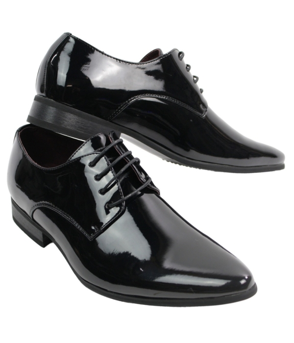 Mens Laced Smart Leather Lined Shoes Office Party Wedding Italian Design Patent Shiny