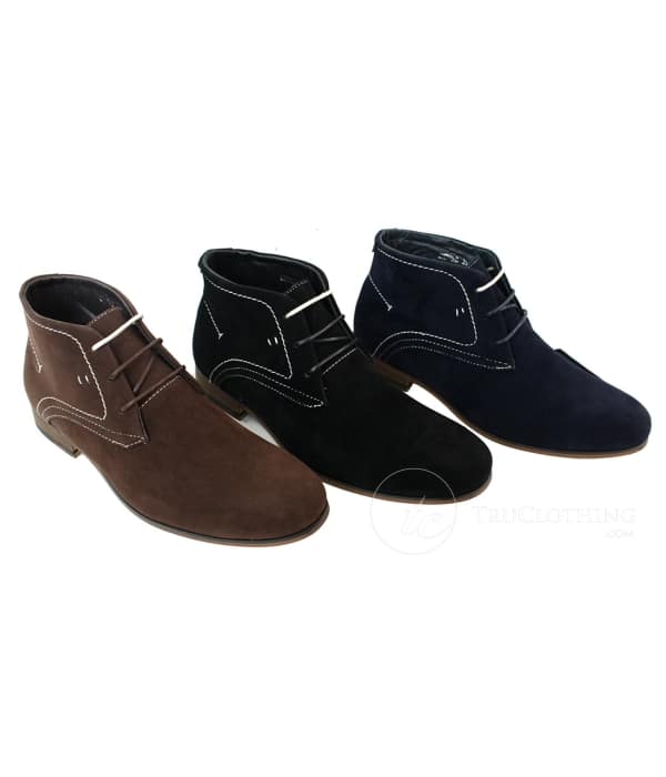 Mens Casual Suede Look Desert Ankle Boots Brown Black Navy Blue Leather Lined