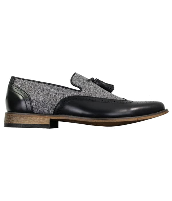 Mens Tweed & Leather Loafers Driving Shoes Slip On Tassle Design Vintage Retro