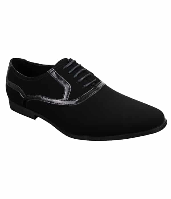 Mens Laced Black Shoes Smart Casual Suede Shiny Patent Leather Trim