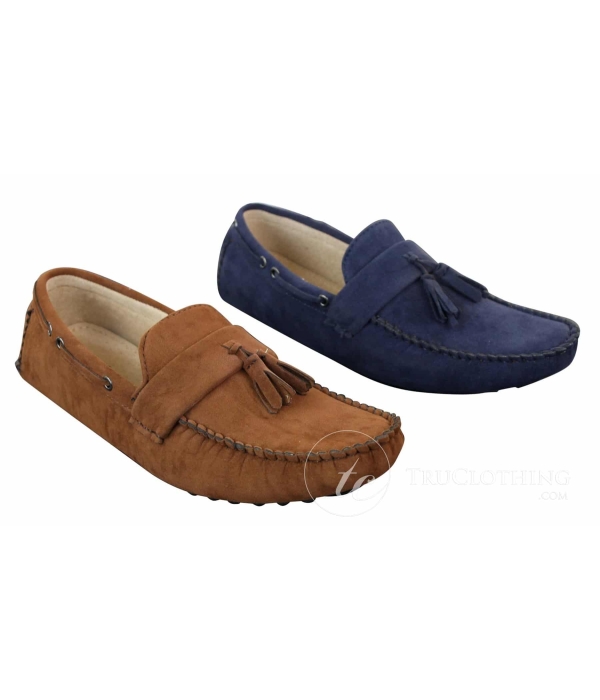 Mens Suede Brown Navy Tassle Loafers Driving Shoes Moccasins Slip On Leather