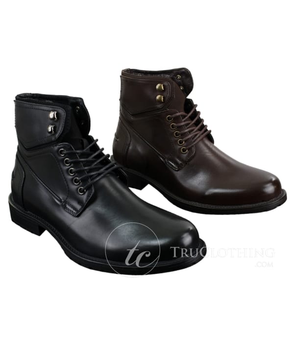Mens Laced Military Army Casual Ankle Boots Leather Boots Black Brown