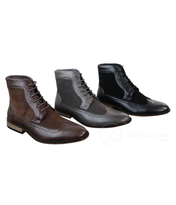 Mens Chelsea Brouge Ankle Boots Leather Suede Italian Smart Casual Laced Retro