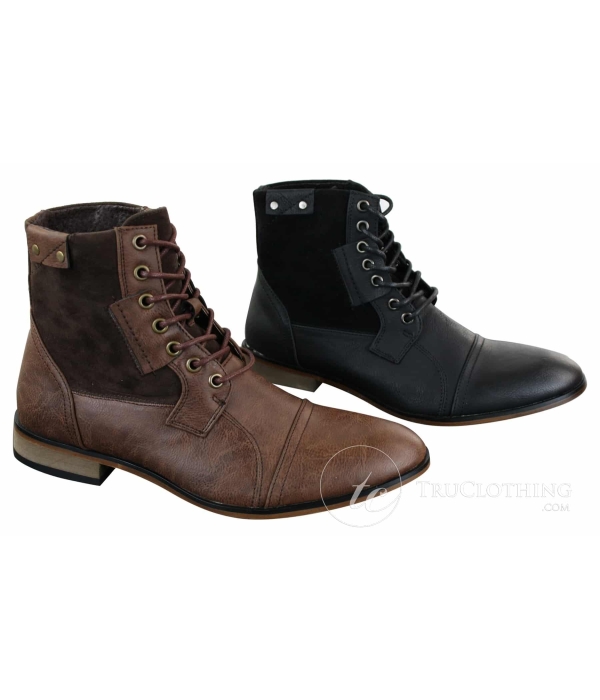 Galax GLX3516 Mens Retro Vintage Urban Ankle Boots Slim Leather Suede Laced Smart Casual