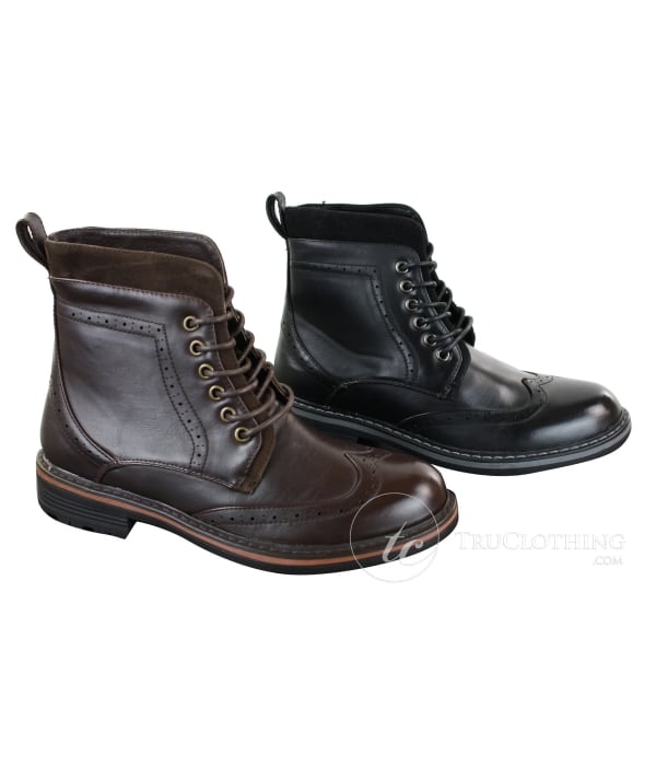 Galax GLX3521 Mens Brown Black Brogues Ankle Boots Leather Suede Laced Cowboy Smart Casual