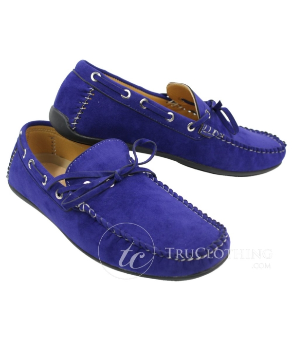 Mens Deck Boat Moccasin Suede Leather Lace Up Shoes Italian Brown Blue