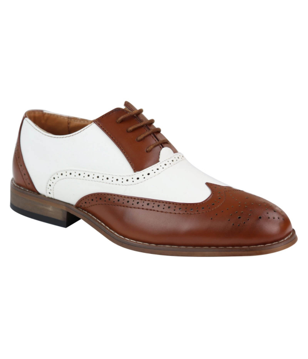 Mens Brown/White Brogue Shoes