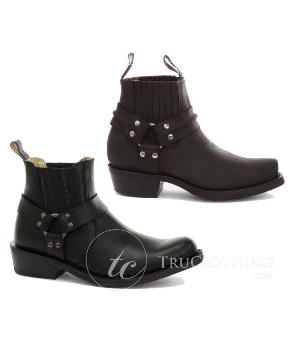 Unisex Real Leather Biker Ankle Boots Rock Punk Grinders Buckle Cowboy Riding