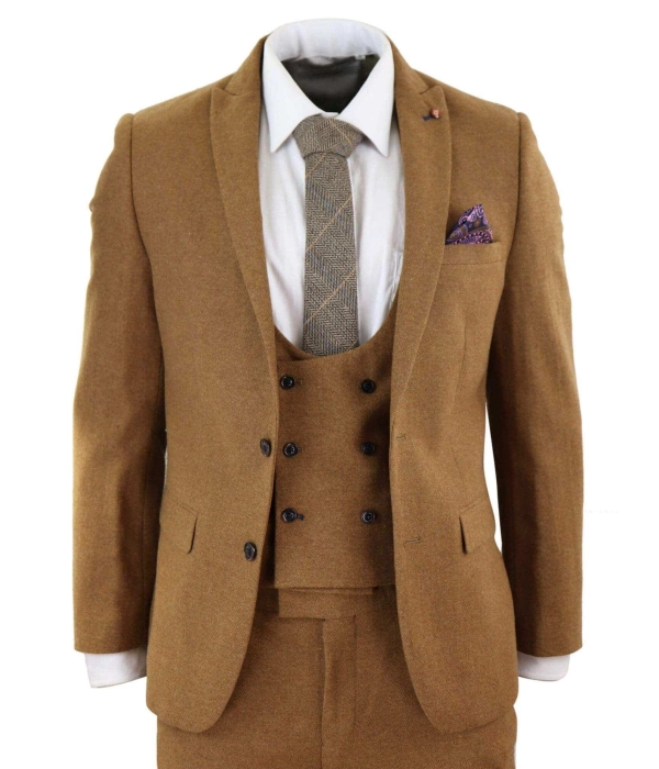 Harry Brown - Mens Tan Brown Wool 3 Piece Suit