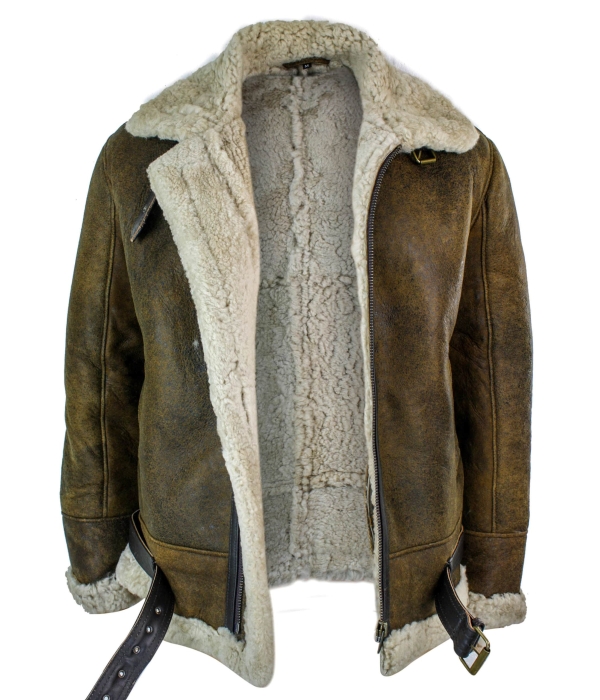 Infinity EK02 Mens Vintage Antique Sherling Sheepskin Cream Fur Air Force Pilot RAF Jacket