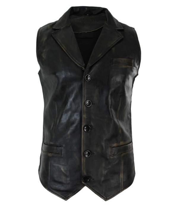 Mens Real Leather Tan Brown Black Smart Casual Gilet Waistcoat Vintage Retro-Brown