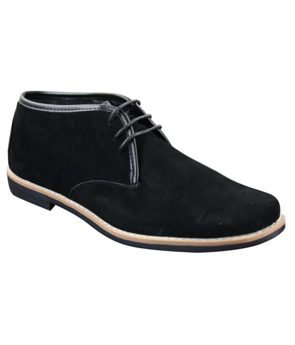 Elong K16 Mens Suede Low Ankle Chelsea Boots Laced Dessert Chukka Shoes Leather Inner Black