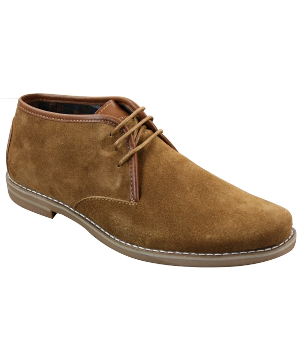Elong K16 Mens Suede Low Ankle Chelsea Boots Laced Dessert Chukka Shoes Leather Inner Camel