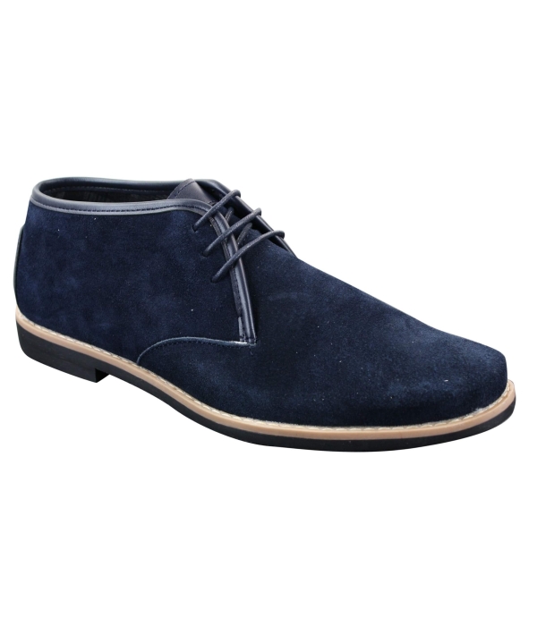 Elong K16 Mens Suede Low Ankle Chelsea Boots Laced Dessert Chukka Shoes Leather Inner Navy