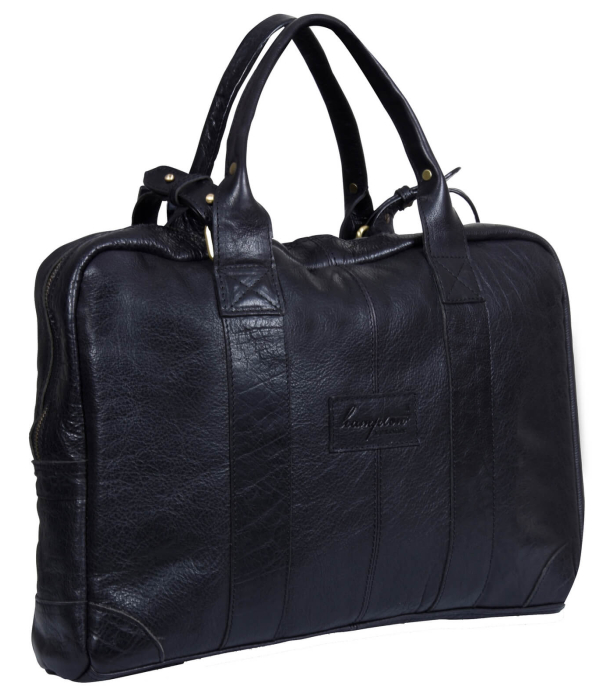 Real Leather Carry On Overnight Bag - Black