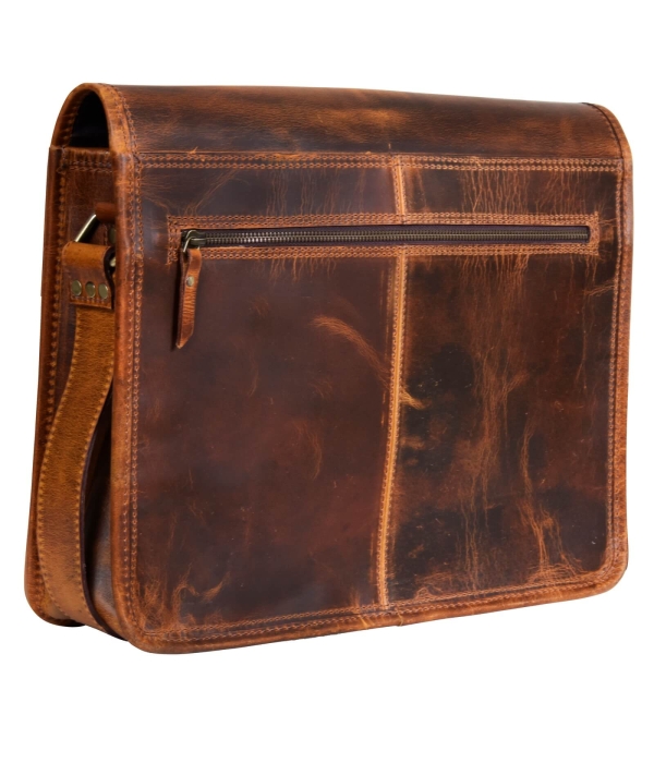 Genuine Leather Laptop Messenger Bag - Up-to 15" - Tan