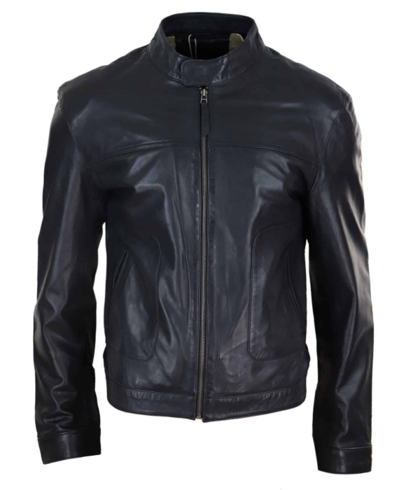 Real Leather Classic Mens Biker Style Jacket - Black