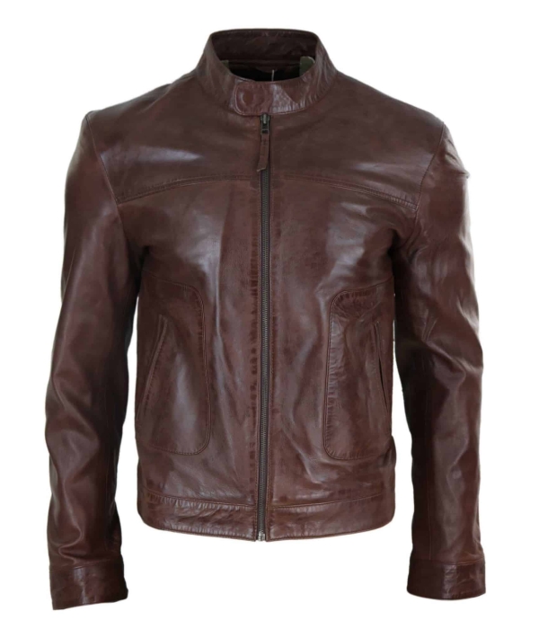Lear Leather Classic Men's Biker Style Jacket - Brown