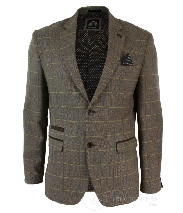 Mens Check Vintage Herringbone Tweed Grey Charcoal Blazer Jacket Fitted-Oak