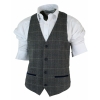 Mens Slim Fit Check Grey Tan Brown Waistcoat Smart Casual Tweed Check Navy-Grey Navy