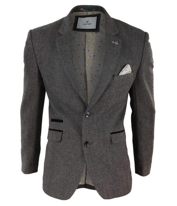 Mens Herringbone Tweed Blazer - Cavani Martez - Tan