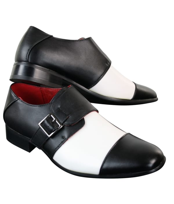 Mens Slip On Buckle Belt Leather Inner Smart Formal Black White Shoes Italian Design