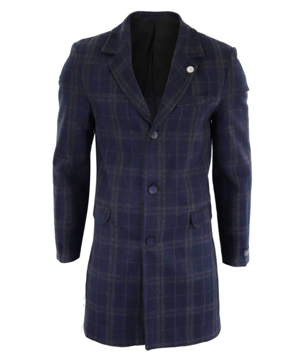Men's 3/4 Wool Overcoat-Blue