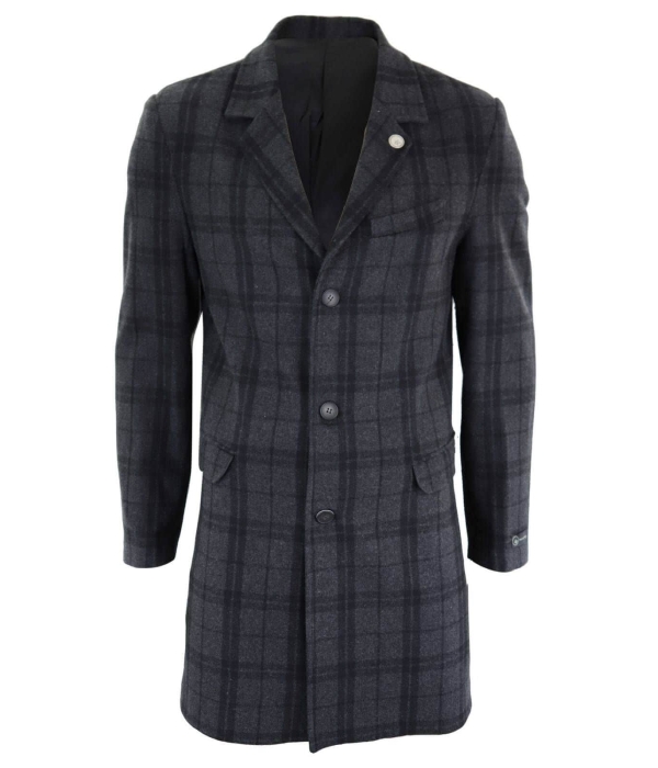 Men's 3/4 Wool Overcoat-Grey