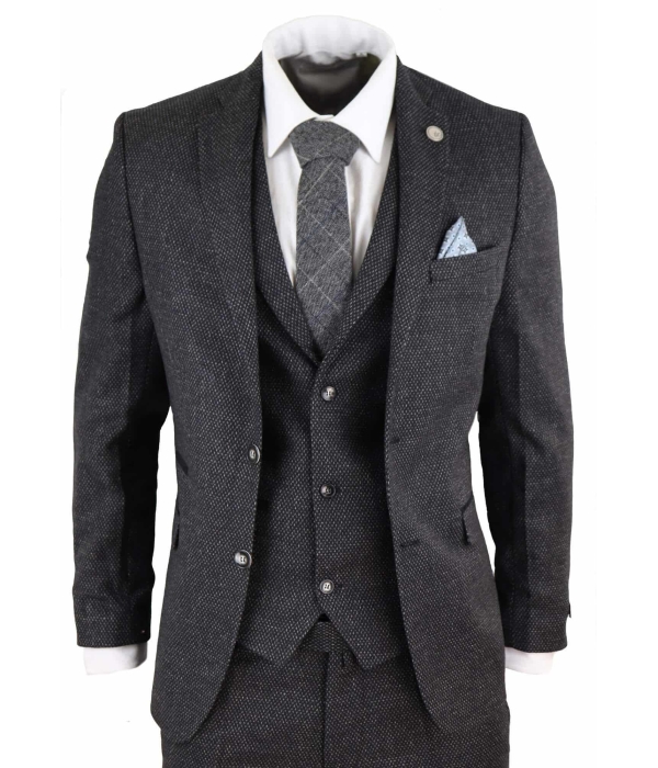 Men's Black Tweed 3 Piece Vintage Suit - STZ14