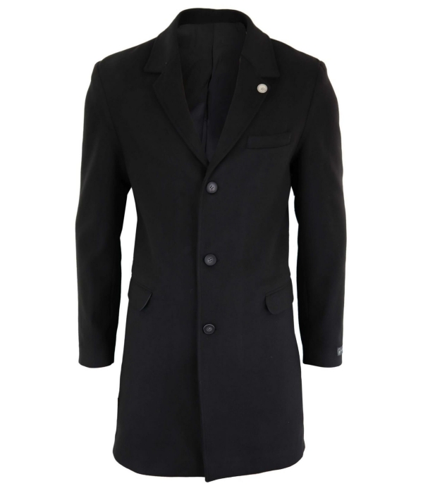 Men's Classic Wool Long Overcoat-Black