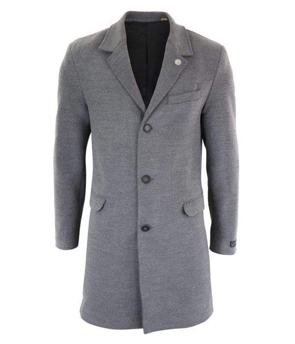 Men's Classic Wool Long Overcoat-Grey